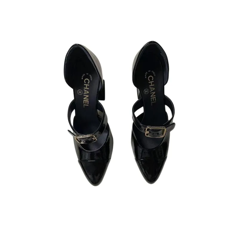 CHANEL Irregular Heel Mary Jane Shoes 9cm Women's Black-2