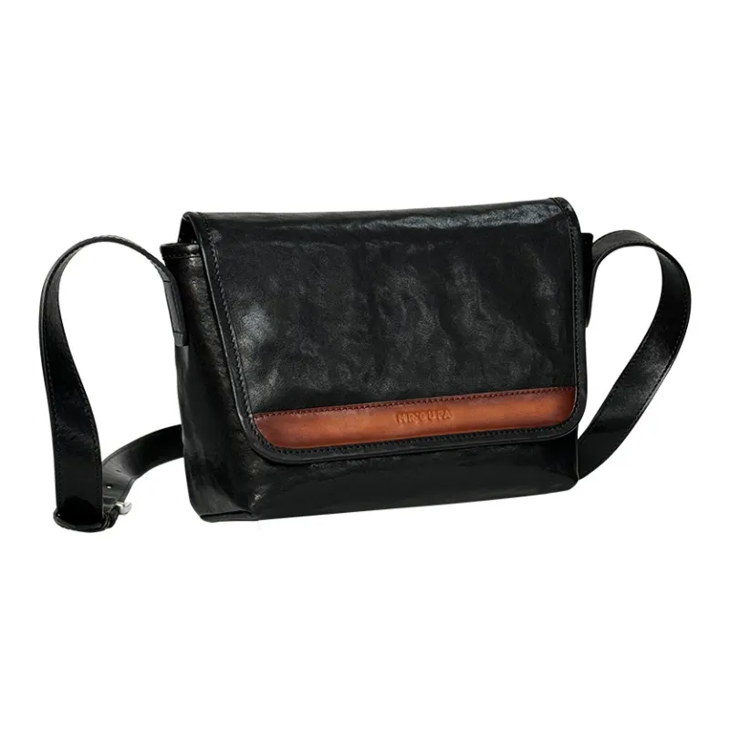 MR'GUFA Vegetable Tanned Cow Leather Shoulder Bag Crossbody Bag Men's Black & Brown/Classic Black-1