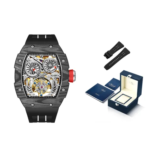 HaofaTourbillon Mechanical Movement Rubber Strap Watch Men's Watches Cut-Out Dial