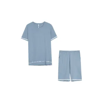 Red Beans At Home Pajama Set Men's Distant Mountain Blue