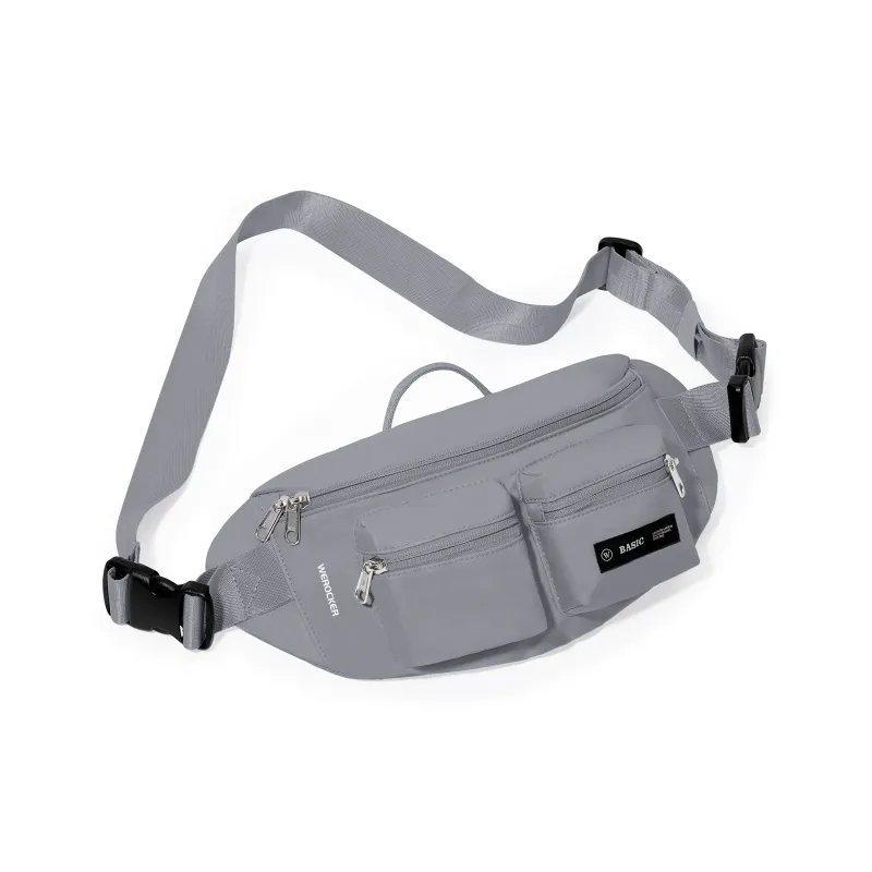 Werocker Nylon Fanny Pack Regular Unisex Classic Black Ecru Mint Green Gray Brown Royal Blue Army Green Gray-39