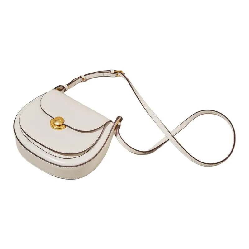 Marino Orlandi Split Cow Leather With Synthetic Leather Saddle Bag, Crossbody Bag, Shoulder Bag Women's White/Coffee-17