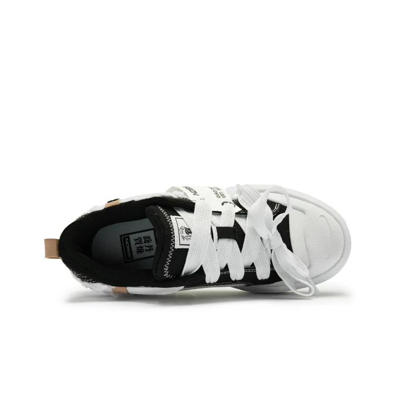QIAODAN Coverage Slip Resistant Height Increasing Low Top Skateboard Shoes Women's Black White-3