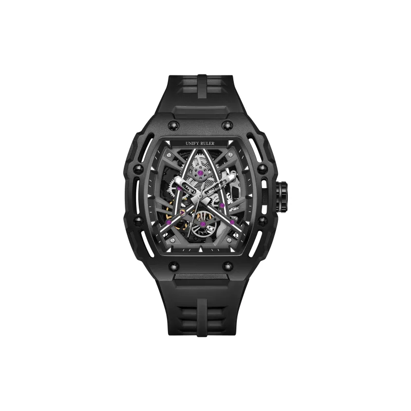 Respect The Time Mechanical Movement Silicone Strap Watch Men's Watches Black Dial-0