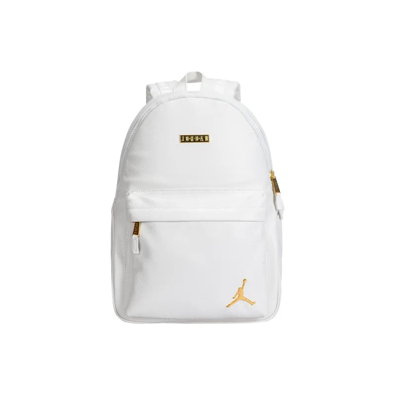 Jordan PU Leather Patchwork Backpack Regular Unisex White Gold-0