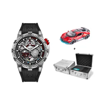 DEESIO Explorer Collection Automatic Mechanical Movement Rubber Strap Watch Men's Watches Cut-Out Dial