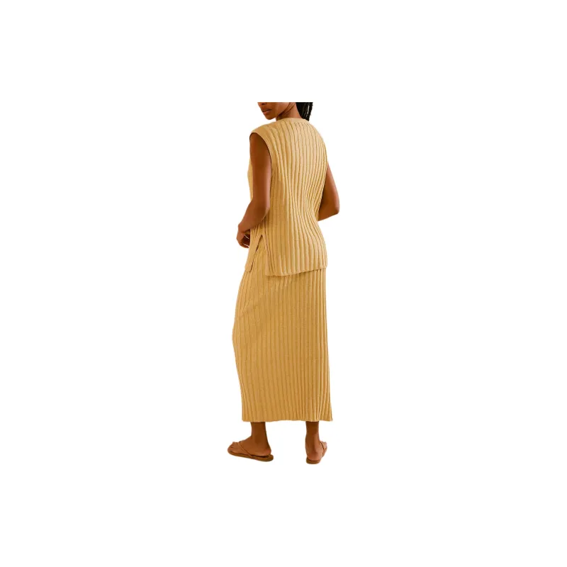 FREE PEOPLE Veda Sweater Set Skirt Set Women's Honey Lover/Honey-1