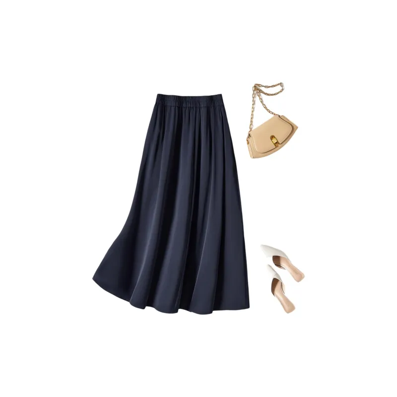 IHIMI Casual Long Skirt Women's Navy Blue-1