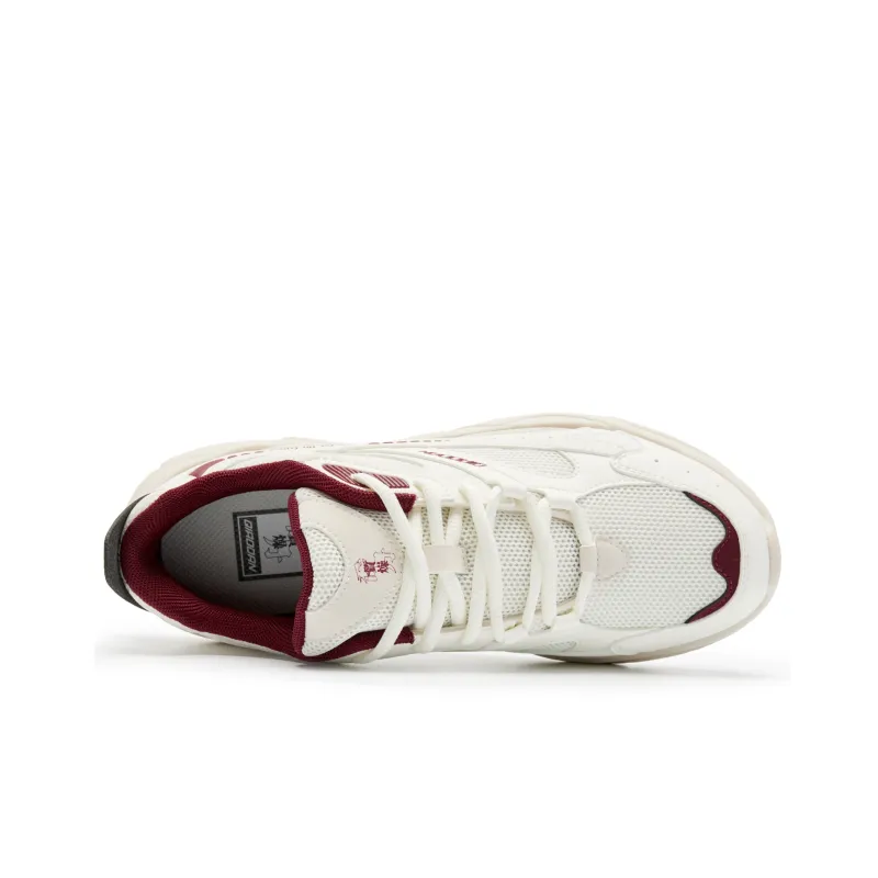 QIAODAN Height Increasing Wear Resistant Lightweight Slip Resistant Low Top Chunky Sneakers Women's White Red-3
