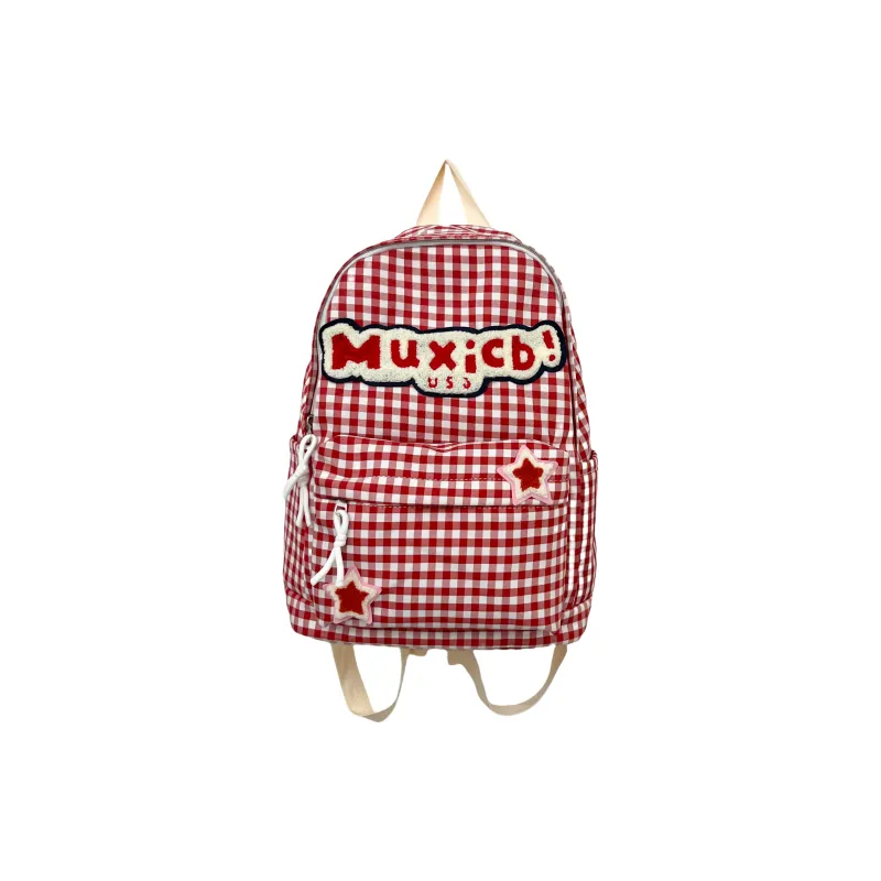FAMAN Nylon Backpack Regular Women's Red And White Plaid/Black And White Plaid-0
