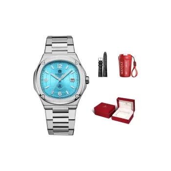 MANJAZ Automatic Mechanical Movement Stainless Steel Watchband Watch Men's Watches Blue Dial