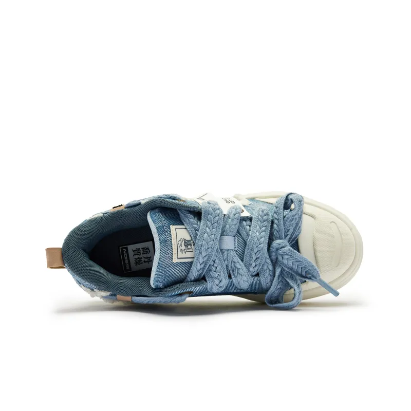 QIAODAN Coverage Slip Resistant Height Increasing Low Top Skateboard Shoes Women's Blue-3