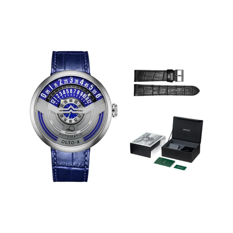 OLTO 8 UFO Series Wrist Watch Automatic Mechanical Movement Leather Watch Bands Blue Dial Men's Watches-1