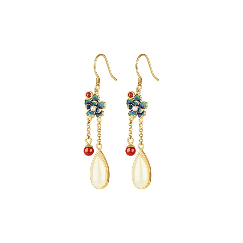 Mom's Gift Earrings Pale Greenish White Jade Women's-0