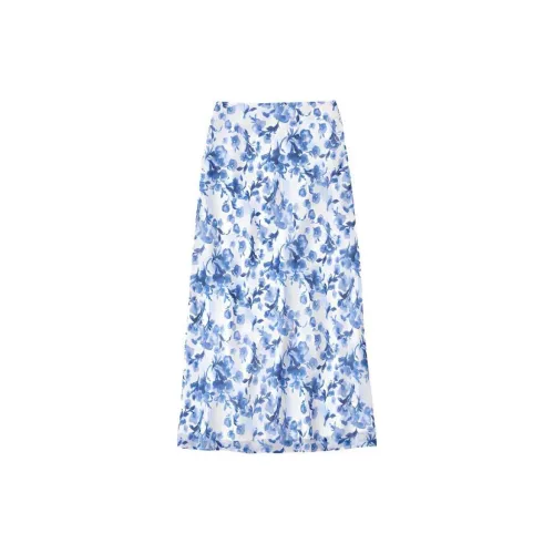 Abercrombie＆Fitch Casual Long Skirts Women's Blue Floral Pattern