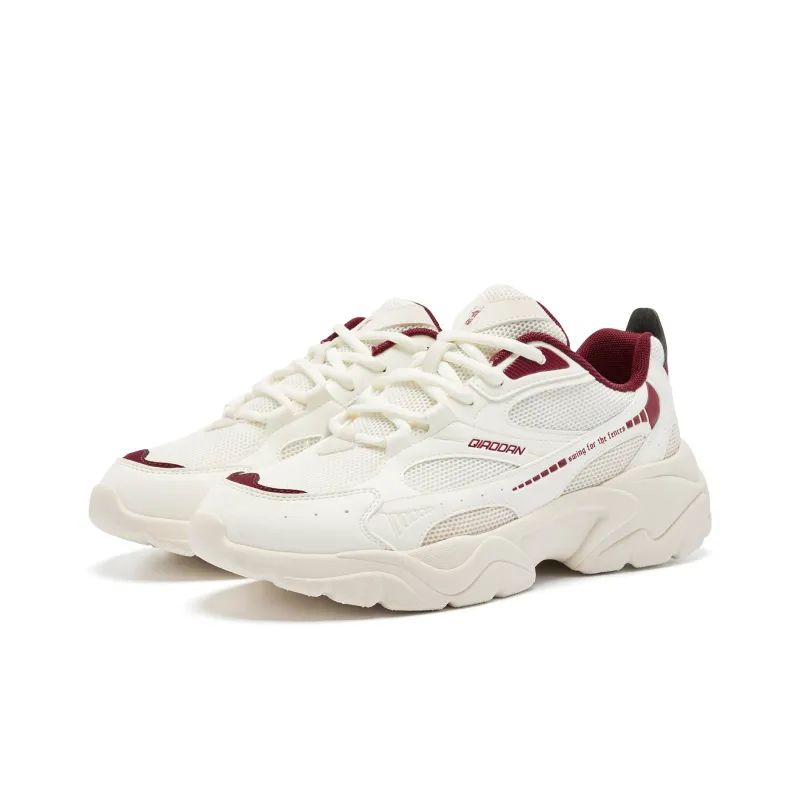 QIAODAN Height Increasing Wear Resistant Lightweight Slip Resistant Low Top Chunky Sneakers Women's White Red-2