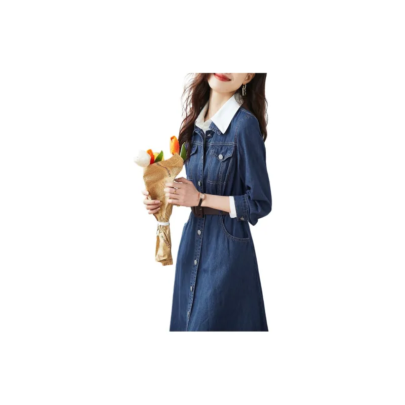 Mo Han Yi Mei Long Sleeved Dress Women's Denim Blue-1