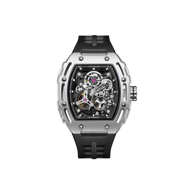 Respect The Time Mechanical Movement Silicone Strap Watch Men's Watches Silver Dial-2