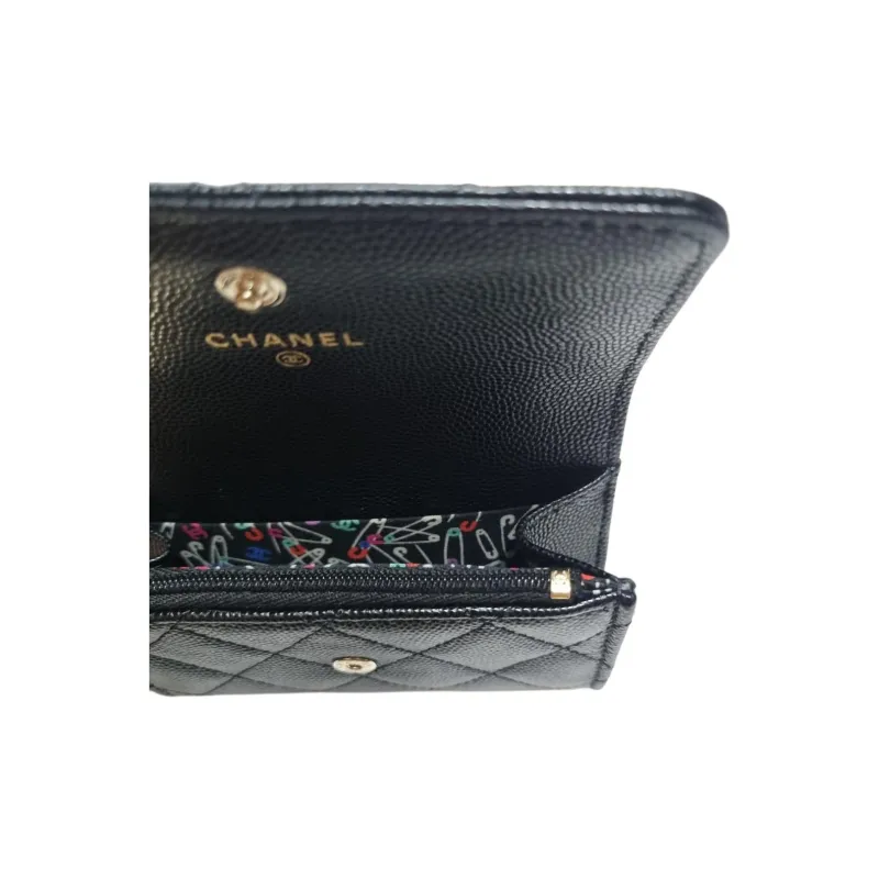 CHANEL Caviar Calfskin Card Holder Women's Black-4