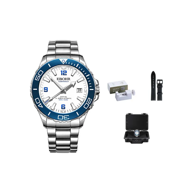 EBOHR Explorer Collection Automatic Mechanical Movement Stainless Steel Strap Watch Men's Watches Black Dial-6