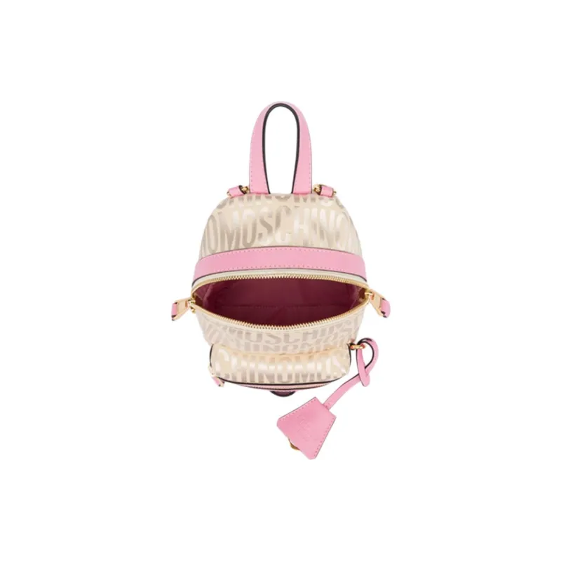 MOSCHINO Cotton Blended With Polyester Backpack Small Size Women's Pink & Ecru-2