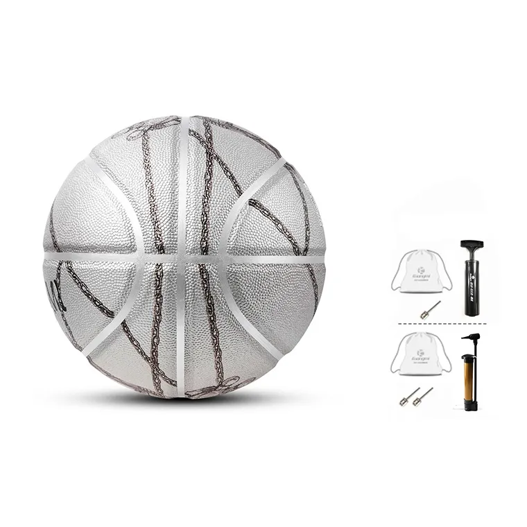 Kuangmi Microfiber Leather Basketball Silver Size 7 Ball Training Unisex-0