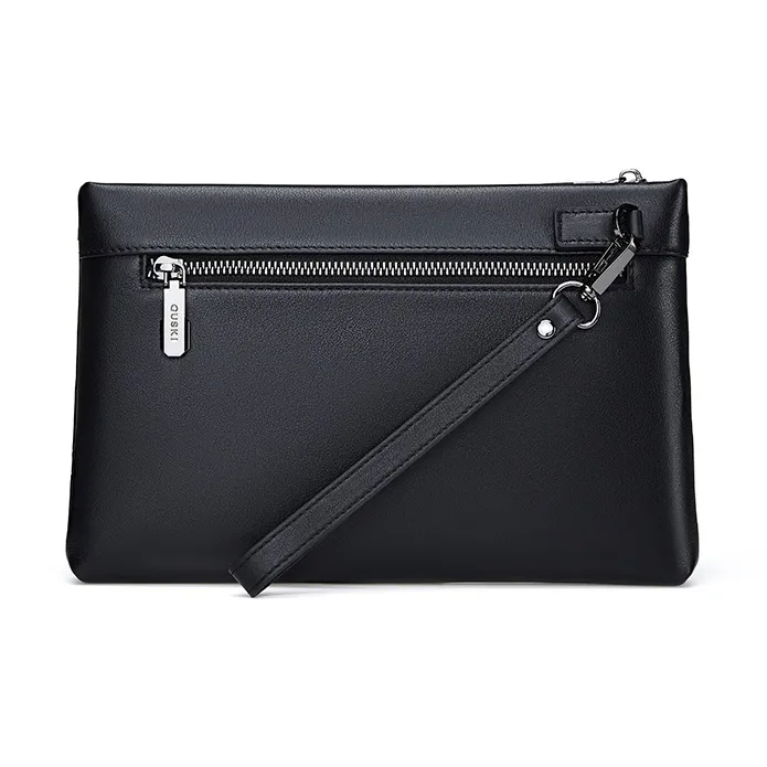 GUSKI Cow Leather With Polyester Business Workplace Minimalist Style Clutch Men's Black-1