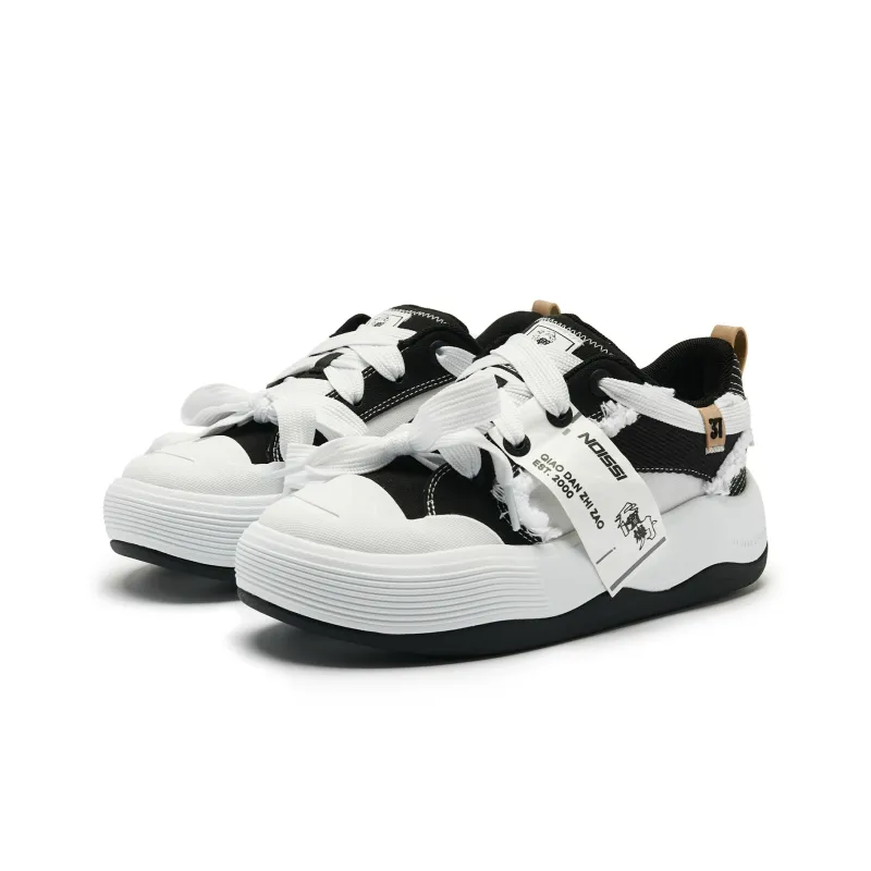 QIAODAN Coverage Slip Resistant Height Increasing Low Top Skateboard Shoes Women's Black White-2