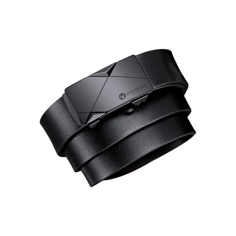AUGTARLION Business Luxe Cut off Flat Front Waistband Pants Leather Belts Men's Width  3.5cm-2