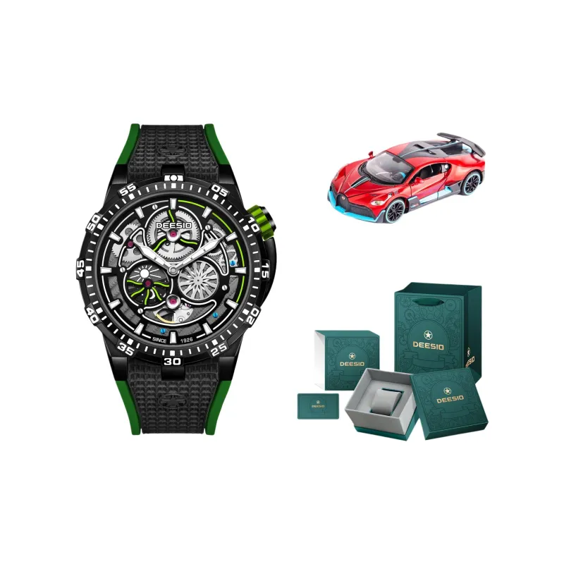 DEESIO Explorer Collection Automatic Mechanical Movement Rubber Strap Watch Men's Watches Cut-Out Dial-5