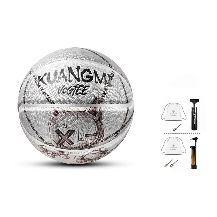 Kuangmi Microfiber Leather Basketball Silver Size 7 Ball Training Unisex-3