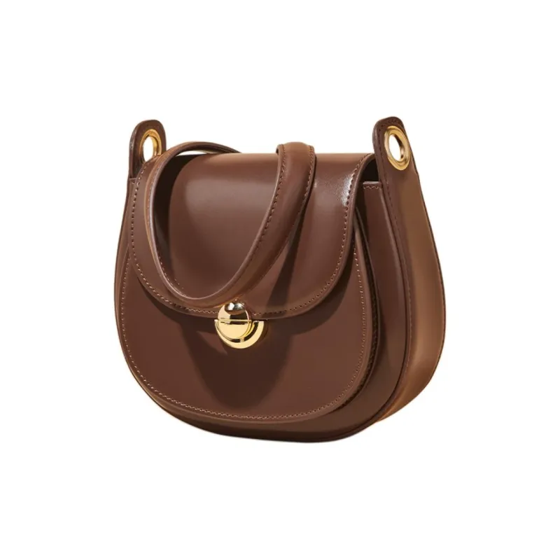Marino Orlandi Split Cow Leather With Synthetic Leather Saddle Bag, Crossbody Bag, Shoulder Bag Women's White/Coffee-6