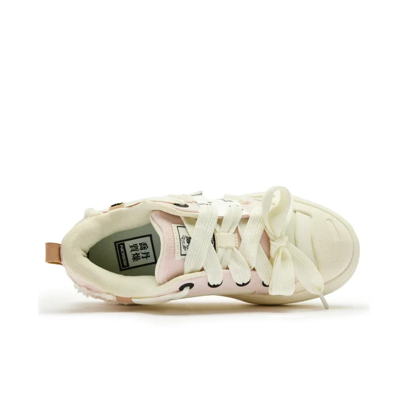 QIAODAN Layered Shoes 1.0 Coverage Slip Resistant Height Increasing Low Top Skateboard Shoes Women's Cloud Pink Ivory-3