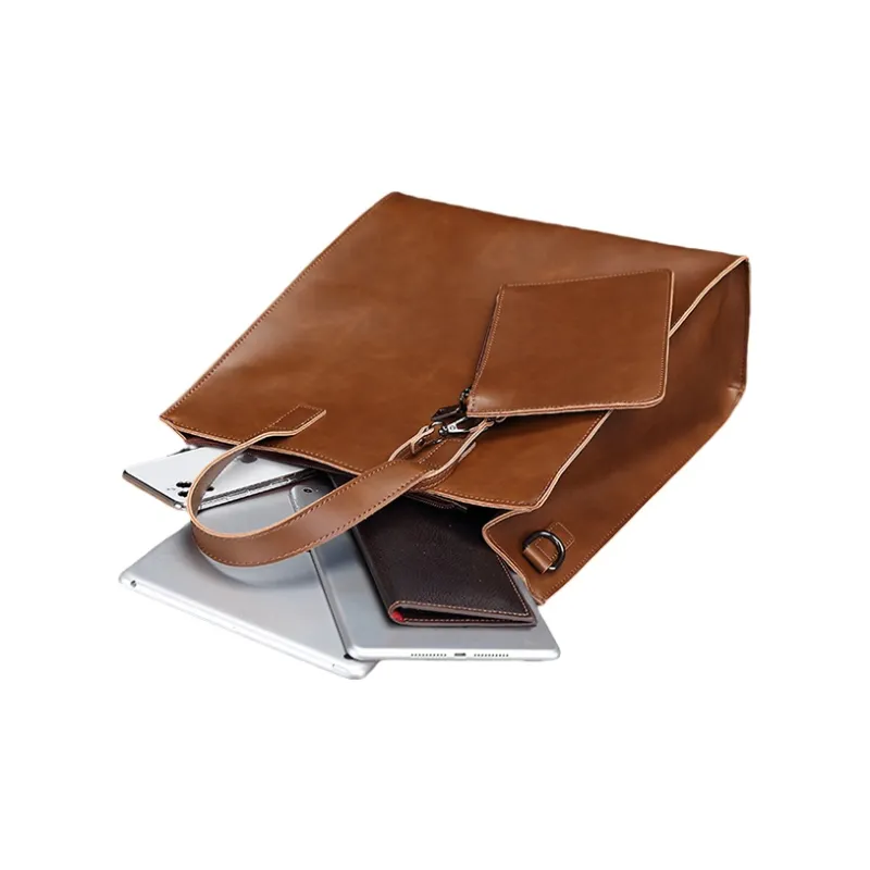 TTaG．baG PVC Leather Handbag Shoulder Bag Men's Brown/Gray-4
