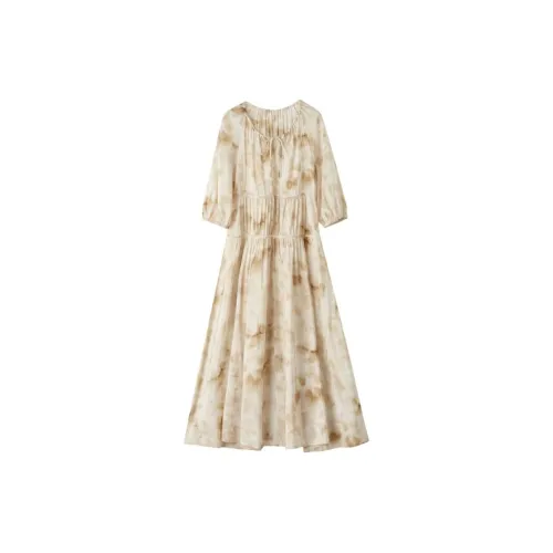 H'S Long-Sleeved Dresses Women's Beige Floral Pattern