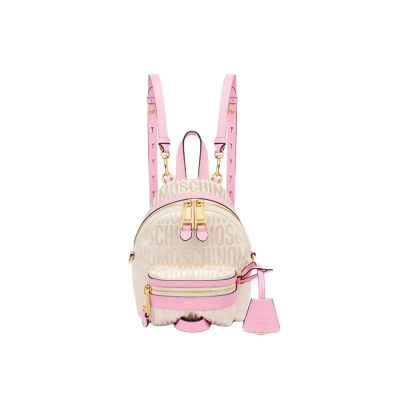 MOSCHINO Cotton Blended With Polyester Backpack Small Size Women's Pink & Ecru-0