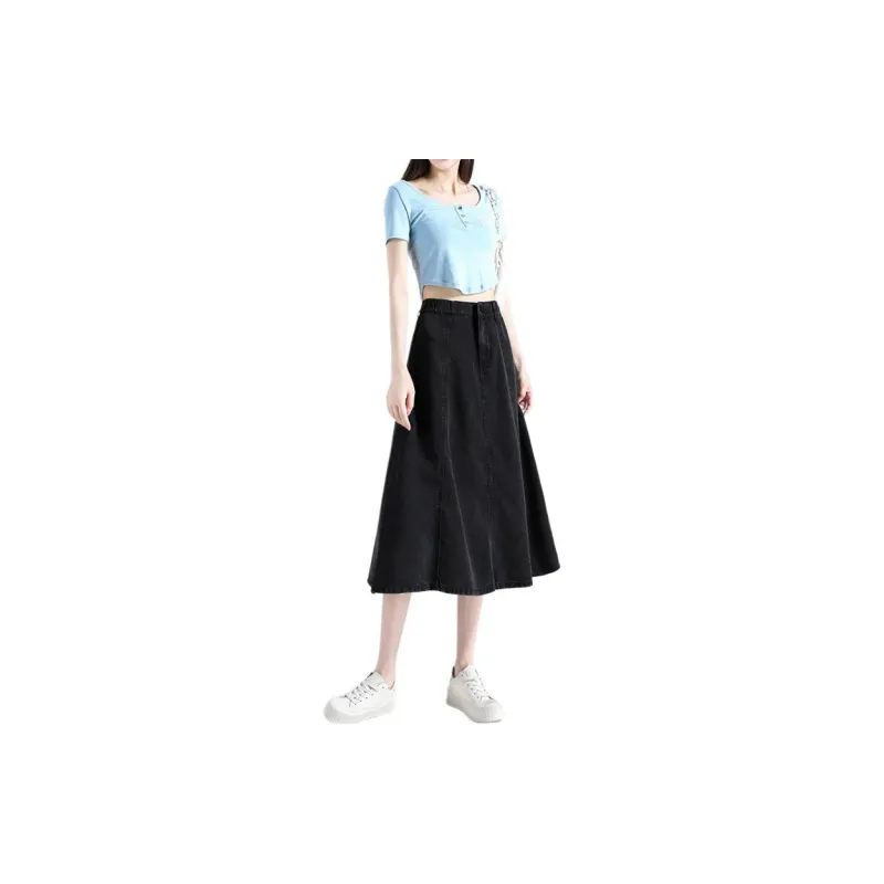 Concubine Zhu Denim Long Skirt Women's Black-2