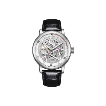 KUERST Mechanical Movement Cow Leather Strap Watch Men's Watches Silver Dial