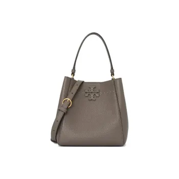 TORY BURCH McGraw Cow Leather Bucket Bag Portable Crossbody Bag Shoulder Bag Small Size Women's Elephant Gray