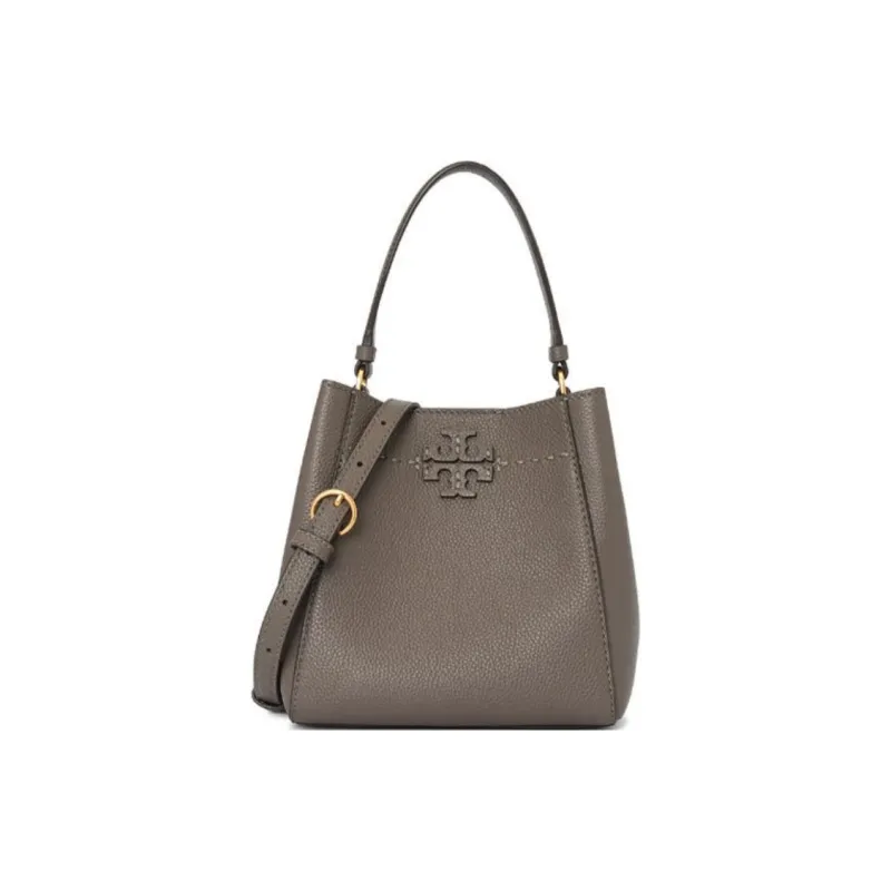TORY BURCH McGraw Cow Leather Bucket Bag, Portable Crossbody Bag, Shoulder Bag Trumpets Women's Elephant Gray-0