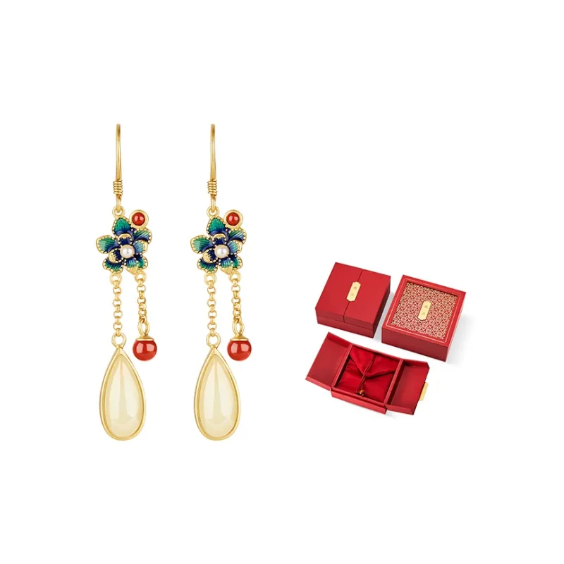 Mom's Gift Earrings Pale Greenish White Jade Women's-1
