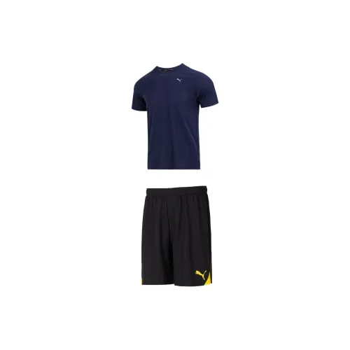 PUMA Casual Sportswear Men Set Tweed Blue Tops+Black Shorts