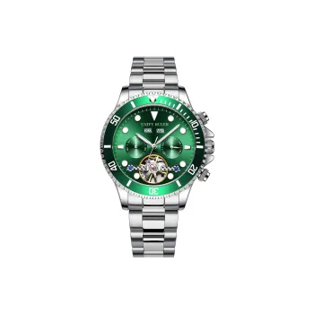 Respect The Time Mechanical Movement Metal Strap Watch Men's Watches Green Dial