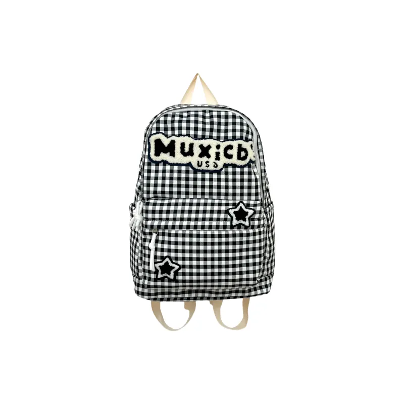 FAMAN Nylon Backpack Regular Women's Red And White Plaid/Black And White Plaid-7