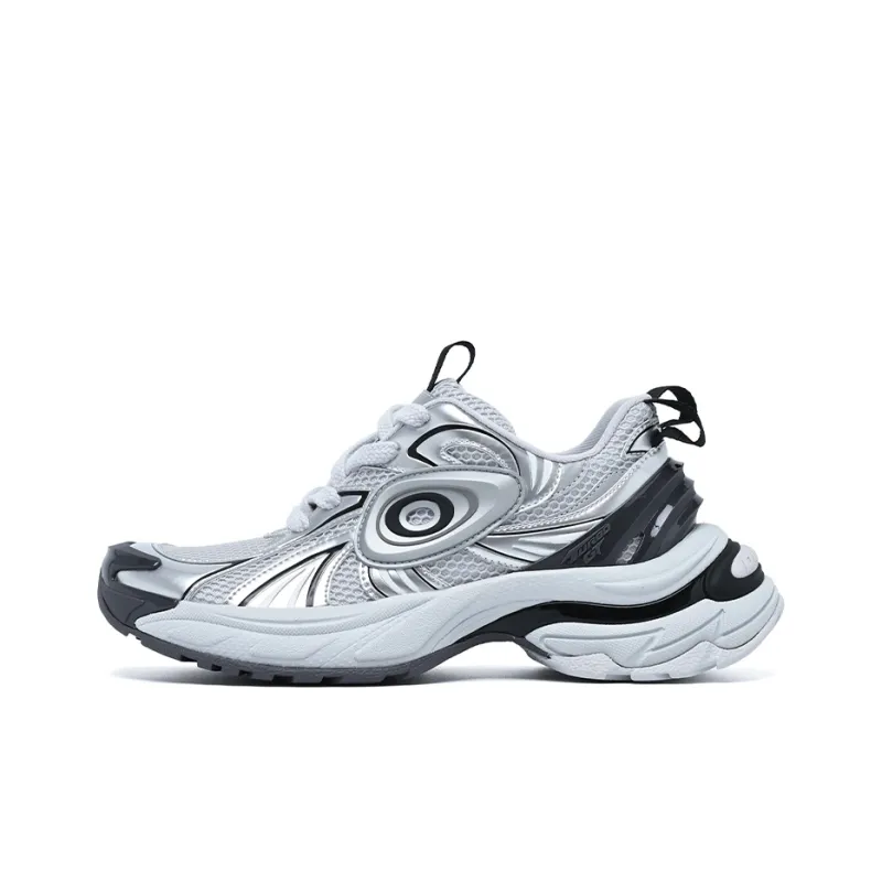 OLD ORDER Turbo GT Breathable Height Increasing Low Top Chunky Sneakers Unisex White Silver-0