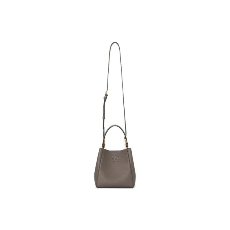 TORY BURCH McGraw Cow Leather Bucket Bag, Portable Crossbody Bag, Shoulder Bag Trumpets Women's Elephant Gray-6