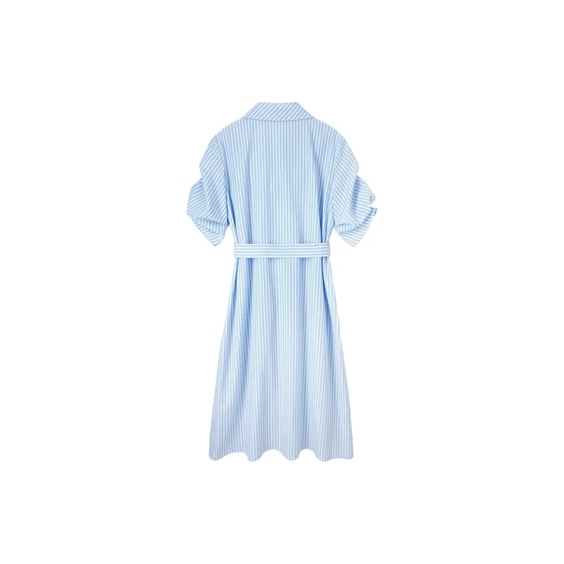 SENTUBILA Short Sleeved Dresses Women's Blue Stripes Pattern-1