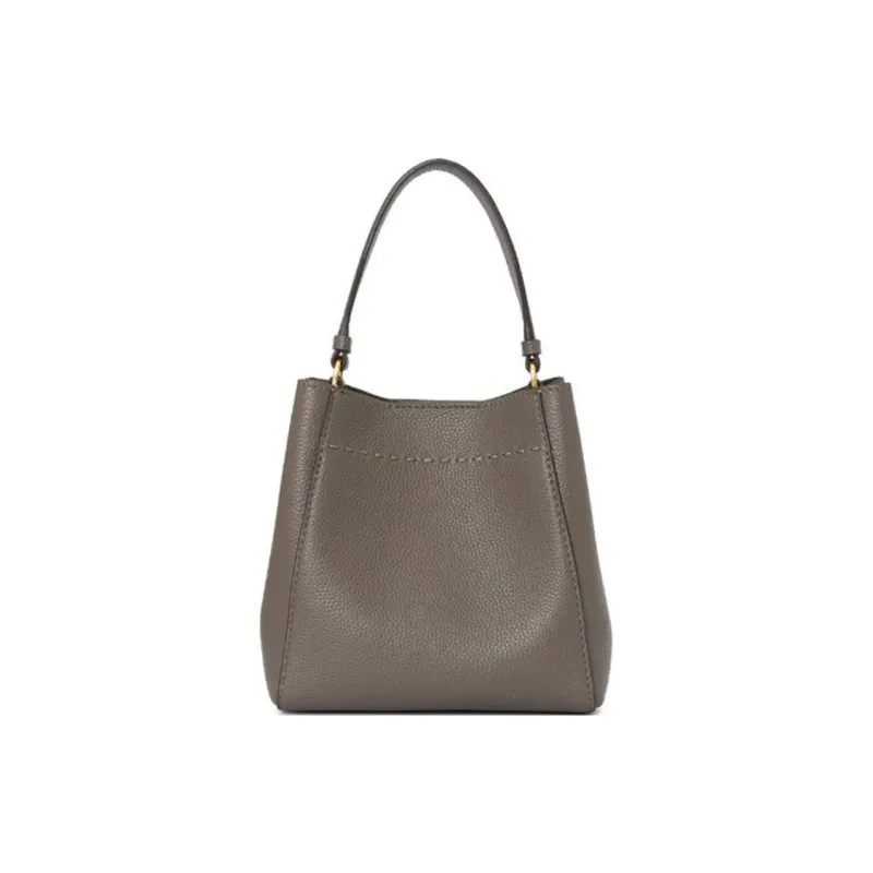 TORY BURCH McGraw Cow Leather Bucket Bag, Portable Crossbody Bag, Shoulder Bag Trumpets Women's Elephant Gray-3