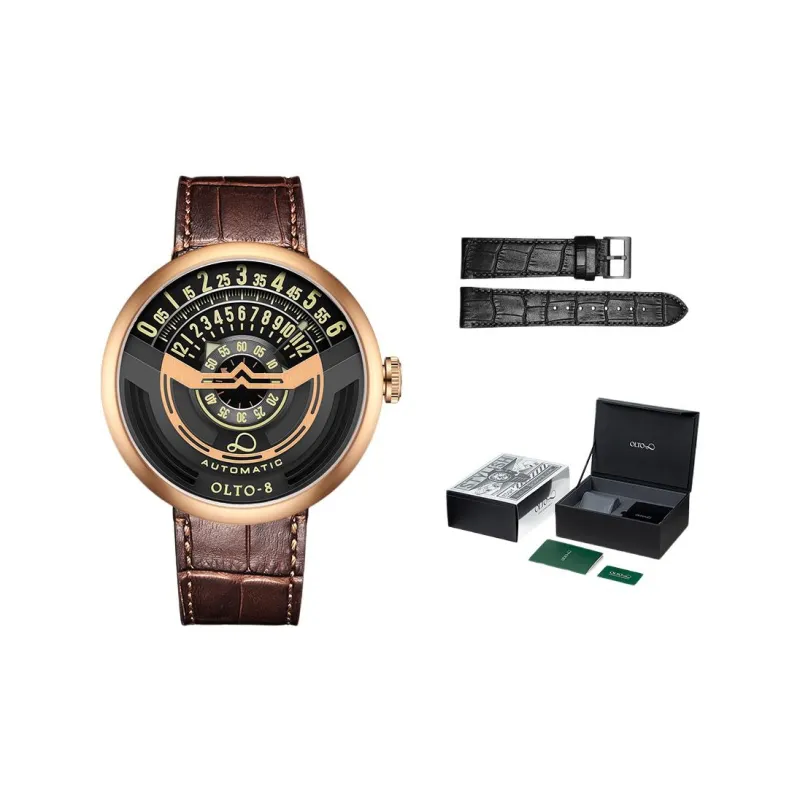 OLTO 8 UFO Series Wrist Watch Automatic Mechanical Movement Genuine Leather Strap Black Dial Men's Watches-1