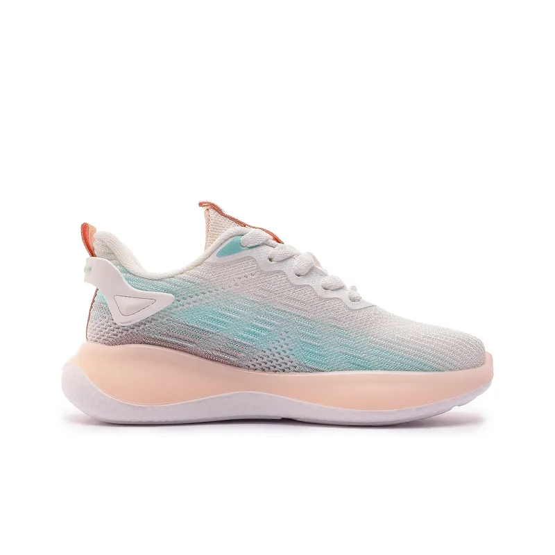 DEERWAY Cushioned Slip Resistant Low Top Running Shoes Women's White Green Orange-2